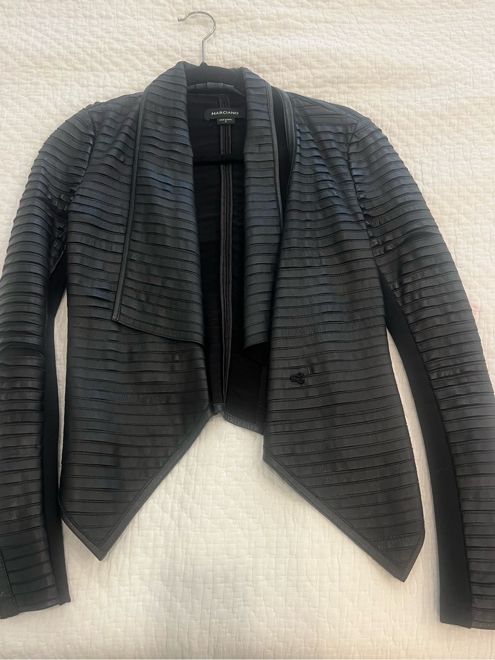 Marciano Black Ribbed Leather Draped Jacket